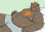  29_da2 anthro barguest_(tas) bear bed beverage_can blush body_hair boxers_(clothing) brown_body brown_fur chest_hair clothing drunk fur furniture hair hi_res lifewonders lying male mammal on_back orange_hair overweight scar sleeping solo substance_intoxication tokyo_afterschool_summoners underwear 