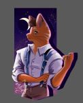  absurd_res ambiguous_gender anthro bottomwear clothed clothing domestic_cat drawfee_(copyright) drawtectives felid feline felis felix_(drawtectives) fully_clothed fur hair hi_res mammal pants shirt solo suspenders thesleepypencil topwear 