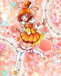  1girl boots choker clenched_hands cure_sunny earrings full_body hair_bun highres hino_akane_(smile_precure!) jewelry long_hair magical_girl official_art open_mouth orange_choker orange_skirt pleated_skirt pouch precure precure_connection_puzzlun red_eyes red_hair skirt smile smile_precure! solo thigh_boots third-party_source white_footwear 