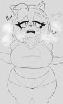  absurd_res accessory amy_rose anthro big_breasts bodily_fluids bottomwear breasts breath champchidi clothing crop_top eulipotyphlan female hair_accessory hairband hedgehog hi_res line_art mammal monochrome navel panting sega shirt shorts slightly_chubby solo sonic_the_hedgehog_(series) sweat thick_thighs topwear 
