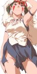  1girl aoi_nori_(aoicoblue) armpits bare_arms breasts brown_hair cape closed_mouth earrings facepaint facial_mark fur_cape groin jewelry looking_at_viewer mask mononoke_hime necklace pelt san_(mononoke_hime) short_hair simple_background solo tooth_necklace white_background wolf_pelt 