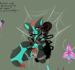  ahegao ambiguous_gender anthro arachnid arthropod arthropod_webbing bdsm black_body black_fur bodily_fluids bondage bound breasts domestic_cat duo egg egg_insertion english_text felid feline felis female female/ambiguous female/female fur hi_res insect looking_pleasured mammal mya_(nm) okuri oviposition ovipositor saliva saliva_string slime spider text vaginal_oviposition web_(disambiguation) web_bondage 