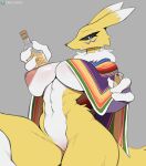  absurd_res anthro areola bandai_namco big_breasts blue_eyes breasts cooliehigh digimon digimon_(species) female fur genitals hi_res looking_at_viewer navel nipples pink_areola pink_nipples pussy renamon solo white_body white_fur yellow_body yellow_fur 