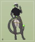  anthro big_butt butt clothing crop_top dragon hi_res horn jacket kuttzawarie male shirt smile solo teeth thick_thighs topwear 