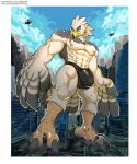  absurd_res aircraft anthro avian bird breath_of_the_wild building bulge city clothing destruction helicopter hi_res macro male nintendo solo speedo stomping swimwear teba_(tloz) the_legend_of_zelda white_body wolfmalro 