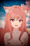  admant animal_ears breasts highres holo long_hair nature nipples non-web_source nude red_eyes red_hair small_breasts spice_and_wolf tail wolf_ears wolf_girl wolf_tail 