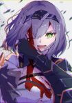  1girl absurdres armor belt black_gloves blood blood_on_face braid breasts chilwell_seele cleavage commentary_request fingerless_gloves gloves green_eyes grey_hair highres hololive large_breasts open_mouth shirogane_noel short_hair solo tearing_up tiara virtual_youtuber wiping_blood 