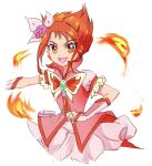  1girl :d brooch butterfly_brooch commentary_request cure_rouge earrings eyelashes flower fpminnie1 hair_flower hair_ornament happy highres jewelry looking_at_viewer magical_girl natsuki_rin open_mouth precure puffy_short_sleeves puffy_sleeves red_eyes red_hair red_vest short_hair short_sleeves simple_background sketch skirt smile solo spiked_hair vest white_background yes!_precure_5 yes!_precure_5_gogo! 