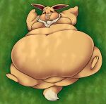  ambiguous_gender belly big_belly brown_body brown_eyes brown_fur dessert doughnut eating eevee feral food fur generation_1_pokemon hi_res hyper hyper_belly immobile lying morbidly_obese morbidly_obese_ambiguous morbidly_obese_feral nintendo obese obese_ambiguous obese_feral on_back outside overweight overweight_ambiguous overweight_feral pokemon pokemon_(species) pompuffy_(artist) solo stuffing tail weight_gain 