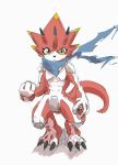  abs anthro bandai_namco betelgammamon claws codpiece digimon digimon_ghost_game fist hi_res horn kubota_keita male red_body scalie scarf solo yellow_eyes 