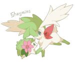  animal_focus animal_hands character_name commentary_request flower green_eyes hair_flower hair_ornament head_wings hedgehog hibiscus no_humans open_mouth pokemon pokemon_(creature) shaymin shaymin_(land) shaymin_(sky) simple_background tail towa_(clonea) white_background wings 