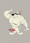  abs anthro arnold_the_pitbull balls canid canine canis domestic_dog eyewear genitals hi_res joesanchez knot male mammal muscular muscular_anthro muscular_male nude nude_male pecs penis pit_bull raised_arm simple_background smile solo standing sunglasses tail white_body 