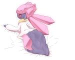  diancie female generation_6_pokemon grey_body kajinchu legendary_pokemon looking_back nintendo pink_body pink_eyes pokemon pokemon_(species) rear_view red_sclera simple_background solo white_background white_body 