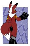  anarchy_symbol anklet bandai_namco brown_body brown_fur butt diablo_(tabbiewolf) digimon digimon_(species) fur jewelry male pawpads rear_view renamon tabbiewolf 