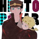  2boys black_hair blonde_hair blue_eyes braid breath cape_grab chain giorno_giovanna hat height_difference jojo_no_kimyou_na_bouken kujo_jotaro male_focus morikiri multiple_boys peaked_cap school_uniform stardust_crusaders vento_aureo 