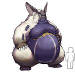  anhrmgzo anthro belly bodily_fluids capcom fur human lagombi lagomorph leporid long_ears mammal monster_hunter nipples overweight primatius rabbit sweat white_body white_fur 