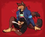 anthro aroused bodily_fluids canid canine canis clothed clothing cum ejaculation fox fully_clothed genital_fluids genitals hi_res looking_pleasured male mammal masturbation orgasm penis simple_background sitting solo spicyfangs stroking_penis tagme unknown_artist 