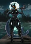  absurd_res anthro axe big_breasts bodysuit breasts clothing corset female fish goth hi_res latex latex_mask lingerie marine mask murderer rubber rubber_clothing rubber_suit shark skinsuit solo thick_thighs tight_clothing topwear transfaled_(fwexz) 