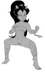  2023 4_fingers abs anthro athletic athletic_anthro athletic_female bandage barefoot bent_arm bent_legs big_breasts big_eyes biped blush blush_lines bottomless bottomless_anthro bottomless_female breasts chest_wraps clothed clothing curved_eyebrows dark_hair dbaru digital_drawing_(artwork) digital_media_(artwork) domestic_cat eyebrows eyelashes feet felid feline felis female female_anthro fighting_pose fingers fist full-length_portrait greyscale hair hi_res long_hair looking_aside mammal monochrome plantigrade ponytail portrait pose prick_ears pubes sketch small_nose solo standing thick_thighs three-quarter_view toes tomoe_ame usagi_yojimbo wraps 