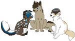  2012 aliasing ambiguous_gender black_nose blonde_highlights blue_body blue_fur blue_nose blue_sclera bluekyokitty brown_body brown_fur brown_hair brown_nose button_ears canid canine canis clothing digital_drawing_(artwork) digital_media_(artwork) digitigrade domestic_dog feral flat_colors floppy_ears fur grey_clothing grey_hat grey_headwear group hair hair_over_eye hair_over_eyes hat headgear headwear highlights_(coloring) mammal one_eye_obstructed paws schadenfreude_(sebdoggo) sebdoggo simple_background sitting tail tan_body tan_fur trio white_background white_body white_fur 