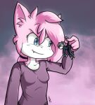  aeris_(vg_cats) anthro blue_eyes cute_fangs domestic_cat duo e-akahele evil_grin felid feline felis female fur holding_by_tail leo_(vg_cats) macro male male/female mammal micro pink_body pink_fur size_difference size_play smile vg_cats webcomic 