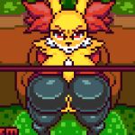  angry_face animated anus big_breasts big_butt breasts butt countmoxi delphox digital_media_(artwork) female fur generation_6_pokemon genitals glory_wall humanoid looking_at_viewer male male/female nintendo pixel_(artwork) pokemon pokemon_(species) pussy solo stuck through_wall 