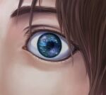  1boy brown_hair close-up eren_yeager eye_focus eye_reflection eyelashes green_eyes kicchou_(maguro) looking_ahead paths_(shingeki_no_kyojin) reflection sanpaku shingeki_no_kyojin sky solo star_(sky) starry_sky thick_eyebrows variant_set wide-eyed 