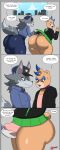  2023 absurd_res anthro anthro_on_anthro bear big_butt butt canid canine canis cherryfox73 colored comic dialogue duo english_text girly hi_res huge_butt male male/male mammal milo_(cherryfox73) text thick_thighs wolf 