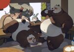  2023 absurd_res anal anthro balls bear belly big_belly black_body black_nose blush bodily_fluids cum detailed_background erection genital_fluids genitals giant_panda grey_body group hi_res kemono lagomorph leporid male male/male mammal moobs oral overweight overweight_anthro overweight_male penis quanjiang rabbit rimming sex sitting suid suina sus_(pig) sweat white_body wild_boar 