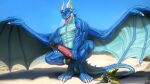  16:9 2_horns anthro blue_body blue_scales dragon dragoonair hi_res horn male muscular muscular_anthro muscular_male nipples scales scalie solo todex vein veiny_muscles western_dragon widescreen wingless_dragon wings 