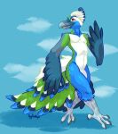  absurd_res anthro avian beak biped bird boypretties claws feathered_arms feathers galliform hi_res male peafowl phasianid solo tail_feathers talons winged_arms wings 