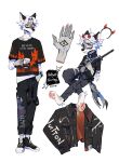  2023 accessory anthro canid canine clothed clothing facial_markings fake_horns feet footwear fox haitem hand_tattoo head_markings headband heterochromia hi_res horn male mammal markings melee_weapon multi_tail pawpads shoes solo sword tail tattoo weapon 