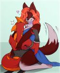  &lt;3 absurd_res anthro blep breast_squish breasts canid canine character_name clothed clothing dragon dress duo face_in_breasts female fox hair hi_res long_hair male male/female mammal novah_ikaro novah_ikaro_(character) on_lap red_body red_scales scales squish surprise tail tail_motion tailwag tongue tongue_out viviana_naratar_(character) wrapped_tail 