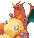 absurd_res ambiguous_gender belly big_belly bodily_fluids charizard claws disembodied_hand feral generation_1_pokemon hi_res nintendo open_mouth po_chf pokemon pokemon_(species) scalie solo spiral_eyes sweat 