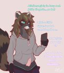  alain_the_raccoon_(softthaicat) anthro baggy_clothing balls blush bodily_fluids bottomwear brown_hair caption clothed clothing erection gender_transformation genital_fluids genitals hair hi_res hoodie humanoid_genitalia humanoid_penis hypnosis hypnotic_eyes lynnsnowmew male mammal mind_control open_mouth penis procyonid raccoon smile solo tail text topwear transformation transformation_sequence 