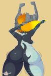 big_butt breasts butt female greatfapage hair hi_res humanoid imp markings midna nintendo not_furry nude orange_hair ponytail rear_view simple_background solo the_legend_of_zelda twili twilight_princess 