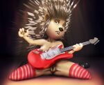 2023 anthro ash_(sing) black_nose blue_eyes breasts brown_body clothing dattay electric_guitar exposed_breasts female footwear guitar hi_res illumination_entertainment legwear lips looking_at_viewer mammal mostly_nude musical_instrument nipples plucked_string_instrument porcupine quills rodent shoes sing_(movie) snaggle_tooth solo stockings string_instrument teeth 