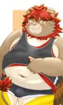  anthro belly blush brown_body brown_fur bulge clothed clothing clothing_lift felid fur hi_res lifewonders lion male mammal mane navel oimo73512775420 overweight pantherine shirt shirt_lift solo tank_top tokyo_afterschool_summoners topwear vapula_(tas) yellow_eyes 