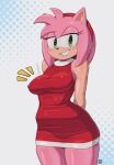  &lt;3 &lt;3_eyes accessory amy_rose anthro bite biting_lip breasts clothed clothing dress eulipotyphlan eyelashes female front_view green_eyes hair hair_accessory hairband hands_behind_back hedgehog hi_res mammal massivetwo nipple_outline pink-fur pink_hair red_clothing sega smile solo sonic_the_hedgehog_(series) standing teeth tight_clothing tight_dress 