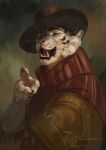  2020 anthro cheek_tuft claws clothed clothing facial_tuft felid gesture hat headgear headwear hi_res inspired_by_formal_art joseph_ducreux looking_at_viewer male mammal meme open_mouth pantherine pinguinolog pointing pointing_at_viewer poncho scarf simple_background snow_leopard solo text tuft whiskers 