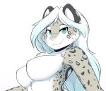  2023 anthro big_breasts blue_eyes breasts chest_tuft felid female fur grey_body grey_fur hair infinitedge long_hair looking_at_viewer mammal naturally_censored nipple_tuft nude pantherine shoulder_tuft smile snow_leopard solo spots spotted_body spotted_fur tuft white_body white_fur 