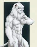  2023 5_fingers abs anthro anthrofied biceps blue_nose brown_eyes chibikoma digital_drawing_(artwork) digital_media_(artwork) dipstick_ears featureless_crotch felid fingers fur hair hi_res kimba kimba_the_white_lion lion looking_at_viewer male mammal mane multicolored_ears muscular muscular_male nude osamu_tezuka pantherine pecs portrait solo tail three-quarter_portrait three-quarter_view whiskers white_body white_fur white_hair white_mane 