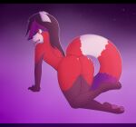  2019 ailurid anthro bent_over breakingcloud butt candy candy_cane dessert digital_drawing_(artwork) digital_media_(artwork) food kazukio_(character) kneeling looking_at_viewer male mammal red_body red_panda solo solo_focus 