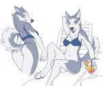  amelie_(lf) anthro beverage bottomless bra breasts butt butt_focus canid canine canis clothed clothing digitigrade domestic_dog female fur grey_body grey_fur husky lf mammal neck_tuft nordic_sled_dog partially_clothed paws presenting presenting_hindquarters raised_tail sitting solo spitz tail tuft underwear white_body white_fur 