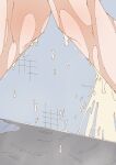  1girl absurdres close-up commentary_request flat_color grey_background highres ivorine_(rune_(dualhart)) knees_together_feet_apart legs original partial_commentary pee peeing peeing_self puddle rune_(dualhart) solo tile_wall tiles trembling 