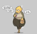  2023 alphys anthro big_breasts breasts clothed clothing cumbread deltarune dialogue digital_media_(artwork) dinosaur english_text eyewear female food glasses grimace_birthday_shake hi_res huge_hips huge_thighs humor imminent_death overweight overweight_anthro overweight_female question_mark reptile scales scalie solo text thick_thighs undertale_(series) wide_hips yellow_body yellow_scales 