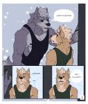  absurd_res anthro canid canine canis clothing comic duo english_text eye_contact fox fox_mccloud hi_res looking_at_another male male/male mammal nintendo nipples pecs shirt speech_bubble star_fox tank_top text topwear toroi wolf wolf_o&#039;donnell 