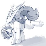  2019 bottomwear butt clothing dimfann dock equid equine eyebrows eyelashes eyewear feathered_wings feathers female feral friendship_is_magic glasses hair hasbro hi_res hooves looking_at_viewer mammal mane monochrome my_little_pony open_mouth open_smile pegasus simple_background smile solo spitfire_(mlp) tail topwear underhoof underwear white_background wings wonderbolts_(mlp) 