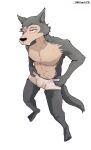  absurd_res anthro beastars bulge canid canine canis clothing delirost hi_res legoshi_(beastars) male mammal pubes putting_on_clothes slim solo tired underwear wolf 