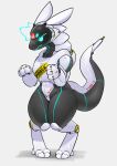  absurd_res ambiguous_gender android angry anthro black_body caution_sign danger_sign digitigrade english_text hi_res machine macon_maro paws protogen_visor robot solo tail text thick_tail thick_thighs white_body 